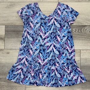 Lilly Pulitzer Kids Dress in Blue and Pink Leaf Design